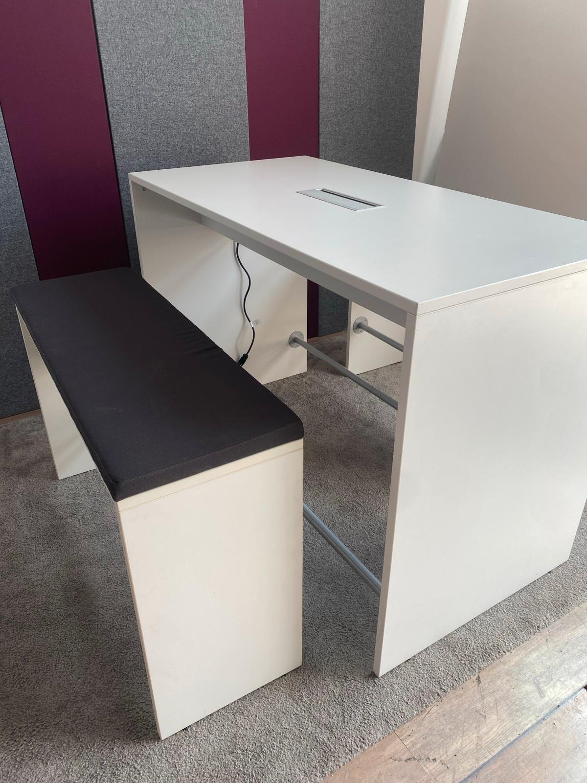 Sitzgruppe Bartisch Esstisch Hochtisch weiß 2 Bänken orange grau - Bild 3