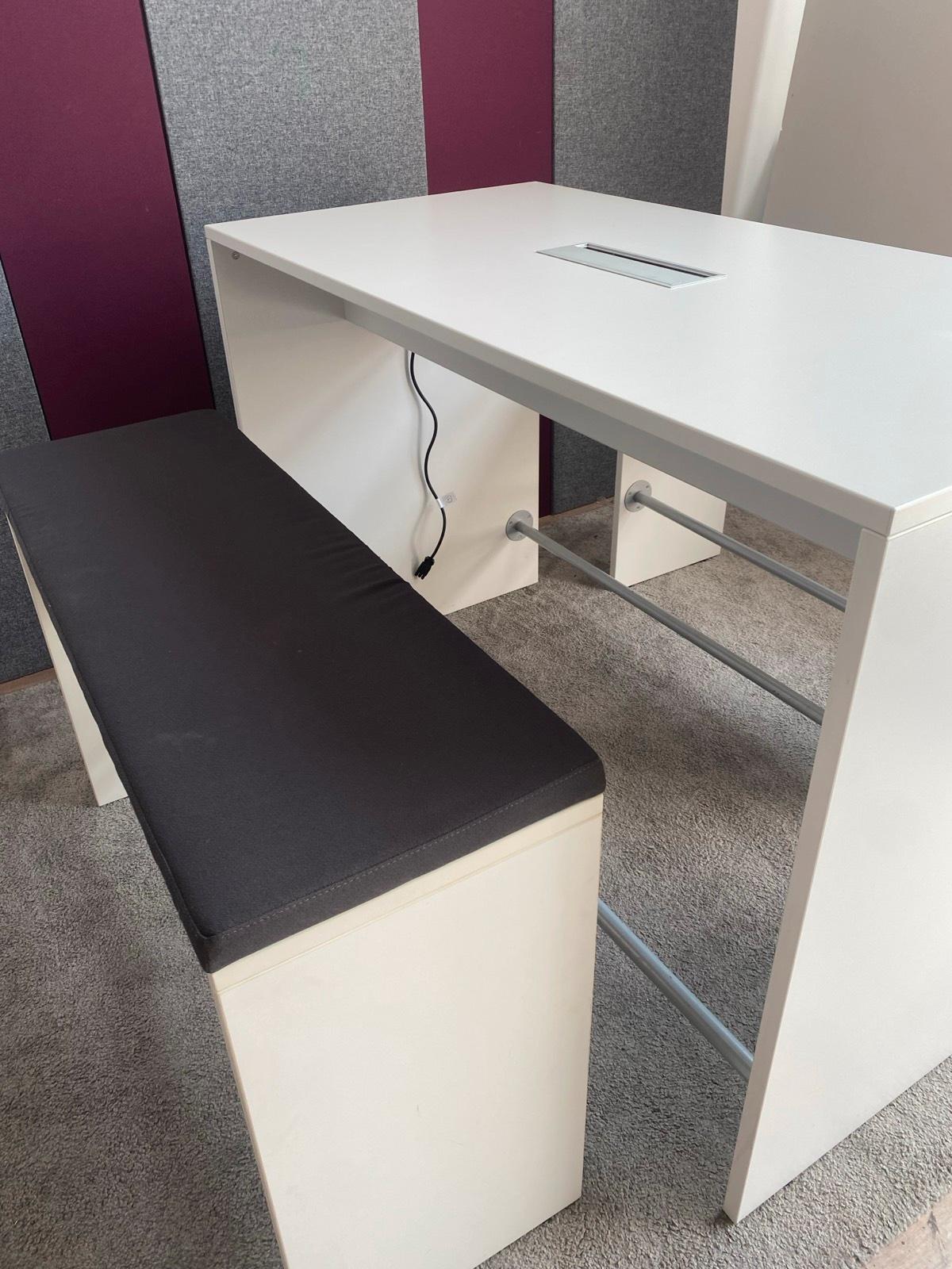 Sitzgruppe Bartisch Esstisch Hochtisch weiß 2 Bänken orange grau - Bild 6