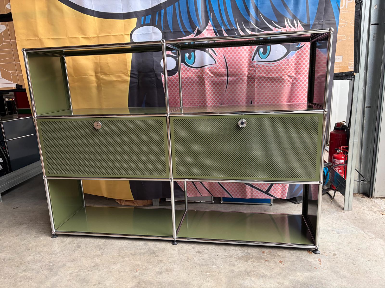 USM Haller Highboard Regal 6 Fächer 2 Akustikklappen Oliv Grün - Bild 2