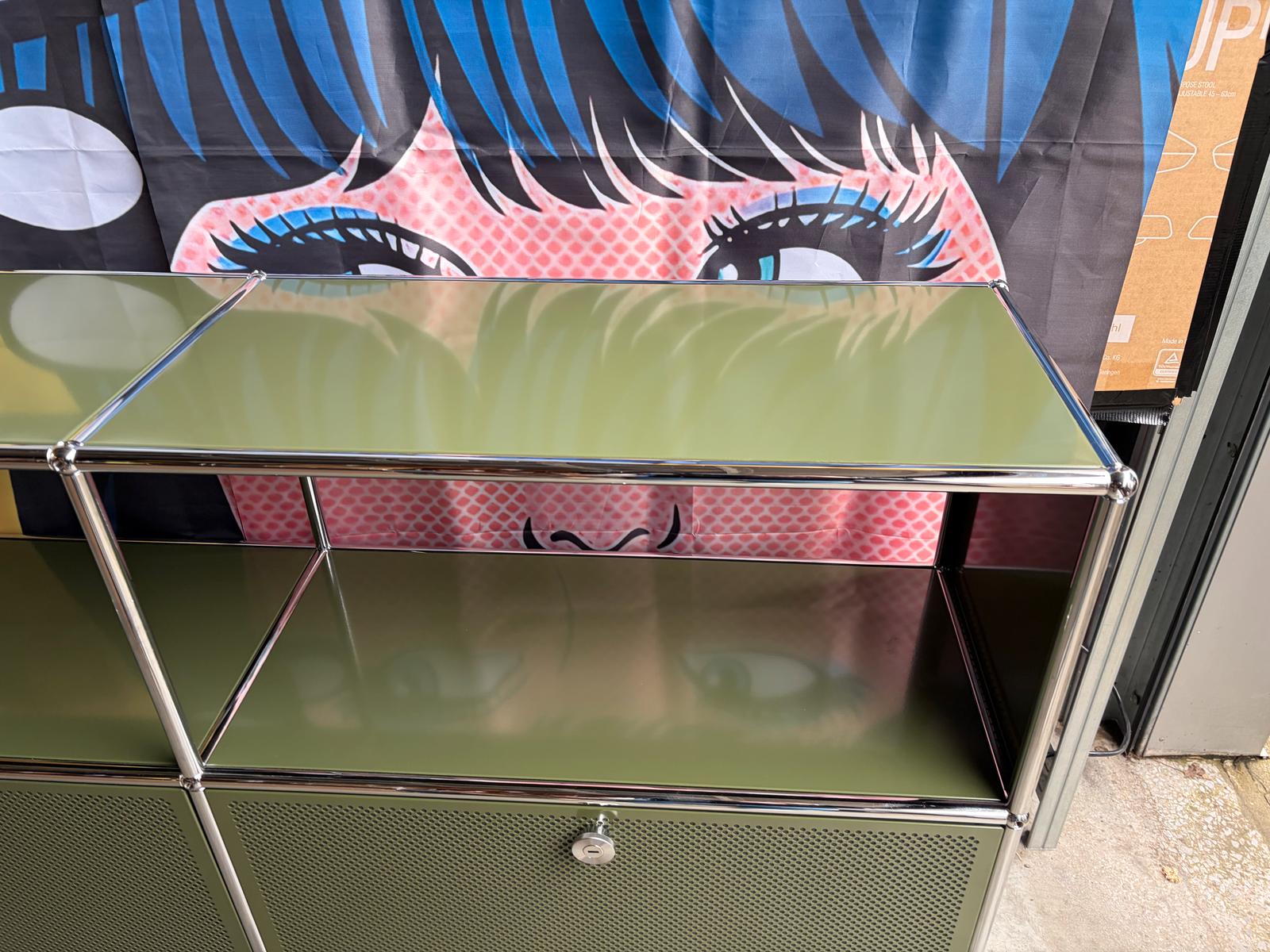 USM Haller Highboard Regal 6 Fächer 2 Akustikklappen Oliv Grün - Bild 4