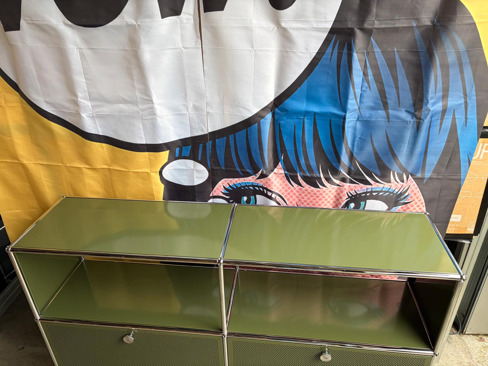 USM Haller Highboard Regal 6 Fächer 2 Akustikklappen Oliv Grün - Bild 6
