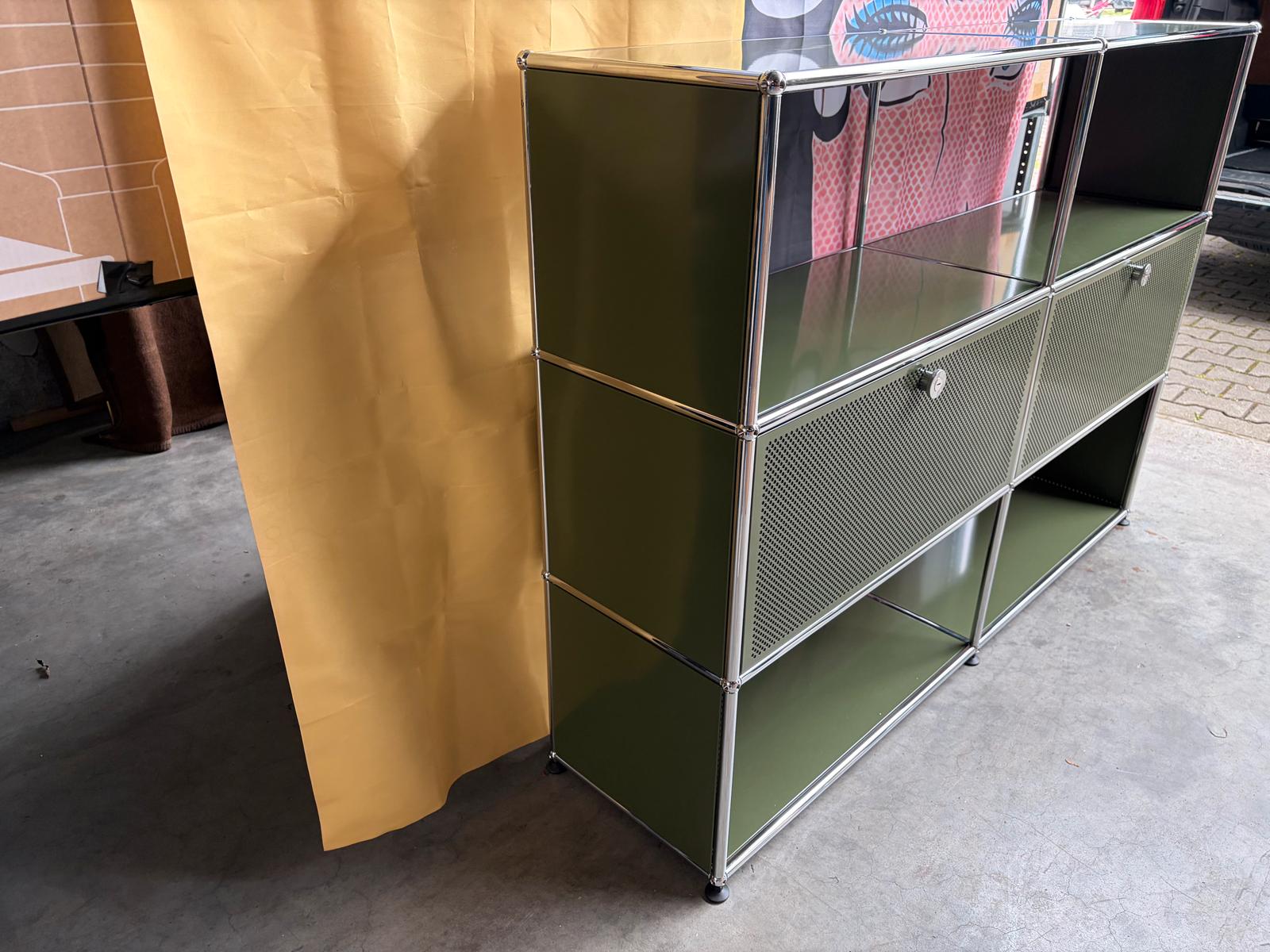 USM Haller Highboard Regal 6 Fächer 2 Akustikklappen Oliv Grün - Bild 10