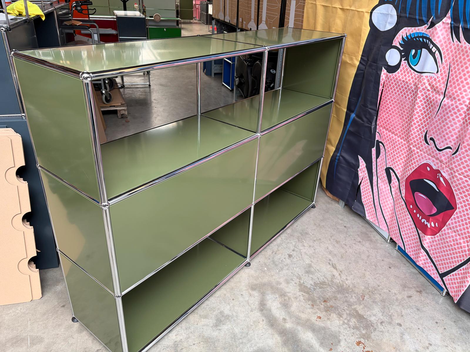 USM Haller Highboard Regal 6 Fächer 2 Akustikklappen Oliv Grün - Bild 11